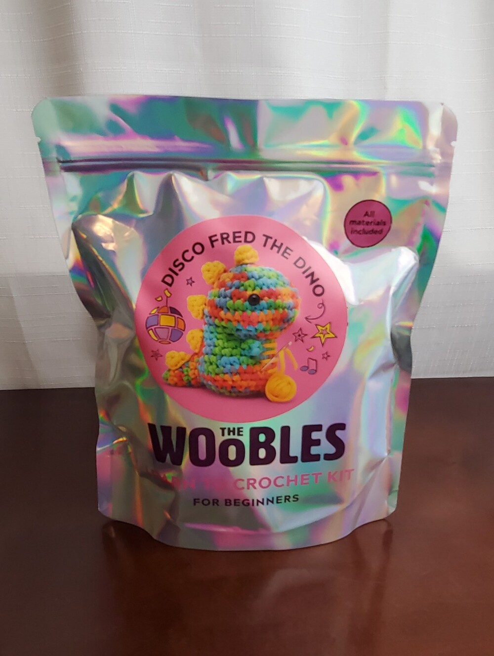 The Woobles Disco Fred the Dino Rainbow Dinosaur Crochet Kit New